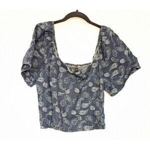Denim Blue Paisley Square-Neck Womens Top